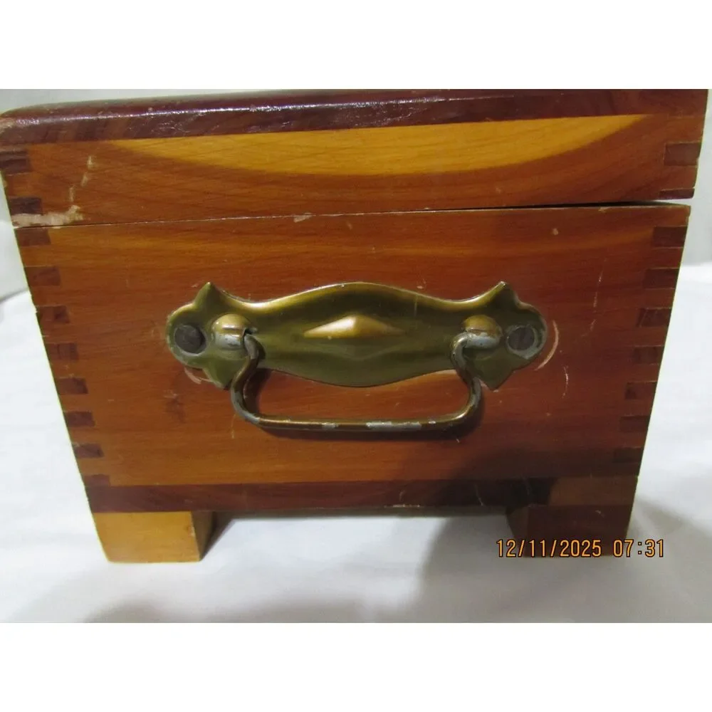 Vintage Wood Box Brass Hardware Shabby Chic Rustic jewelry trinket handles